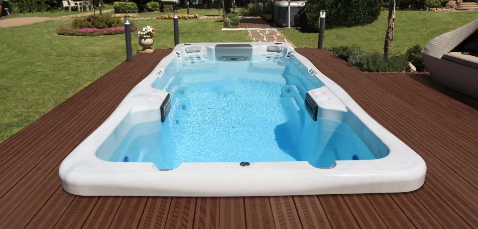 Picture of an inground swim spa for the blog about testing swim spas for sale near me.